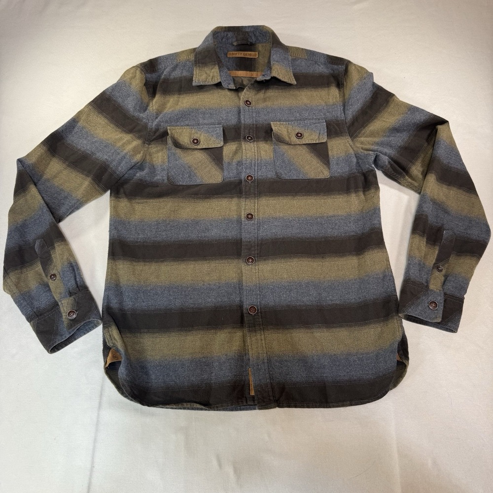 Nifty Genius Men's Size Medium Brown Green Black Multicolor Flannel Shirt
